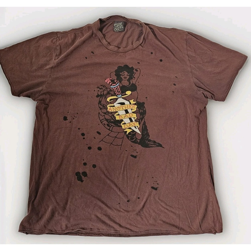 Point Zero Vintage Y2k T-Shirt Men's Size Large Flash Art Ed Hardy Style Bad Day